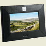 black Napa leather digital photo frame with stitched edges