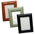 luggage brown jade green and black reptile grain leather picture frames
