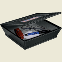black leather picture frame storage box