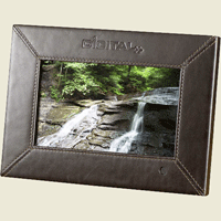 brown stitched leather digital picture frame