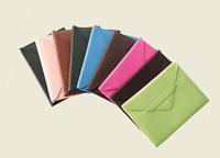 leather photo envelopes in a range of traditional and bright fashion colors