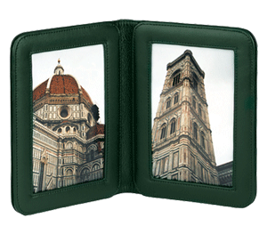 green leather double 4 x 6 picture frame