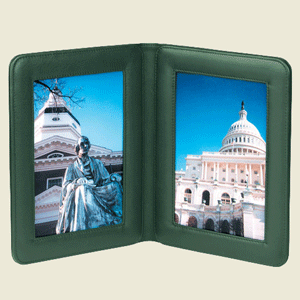 green Napa leather double photo frame