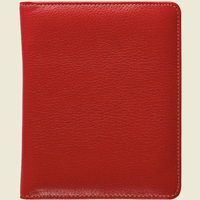 outside view of red pebble textured leather travel photo holder