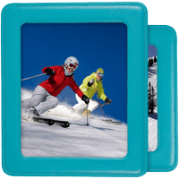 blue stitched leather picture frames